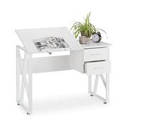 Relaxdays Bureau avec pupitre inclinable, réglable, table de laptop ou de dessin, 75 x 110 x 55 cm, blanch