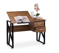 Relaxdays Bureau avec pupitre inclinable, réglable, table de laptop ou de dessin, 75 x 110 x 55 cm, bois/noir