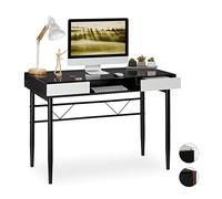 Relaxdays Bureau, câble, tiroirs,Table en Verre pour pc,HlP 78x110 x 55 cm différentes Couleurs, Panneau de Particules, Fer, Noir, 78 x 110 x 55 cm