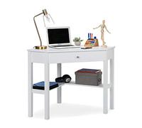 Relaxdays Bureau d’Angle, étagère et tiroir, Peu encombrant, Chambre de Travail,Style campagnard,HlP: 76x107x72 cm,Blanc