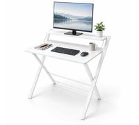 Relaxdays Bureau Pliable, Blanc | rehausseur d'écran, 82 x 70 x 56 cm, MDF, métal, table ordinateur télétravail