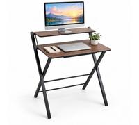 Relaxdays Bureau Pliable, Marron/Noir | avec rehausseur d'écran, H x L x P : 82 x 70 x 56 cm, MDF, métal