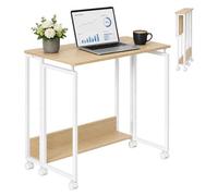Relaxdays Bureau Pliable, Ordinateur Portable, 6 roulettes, Naturel/Blanc | H x L x P : 75 x 60 x 50 cm, bois