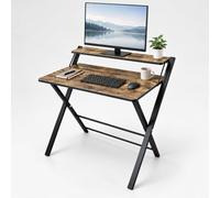 Relaxdays Bureau Pliant, Marron/Noir | rehausseur d'écran, H x L x P : 82 x 70 x 56 cm, MDF, métal