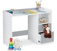 Relaxdays Bureau pour Enfants, HxLxP: 60 x 80 x 38 cm, 2 tiroirs, Compartiment Ouvert, pour Les Petits, Blanc - Gris