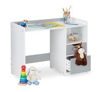 Relaxdays Bureau pour Enfants, HxLxP: 60 x 80 x 38 cm, 2 tiroirs, Compartiment Ouvert, pour Les Petits, Blanc - Gris