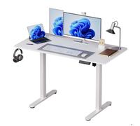 Relaxdays Bureau réglable en hauteur électrique, écran LED, 120x120x60 cm, métal, aspect bois, blanc, assis-debout