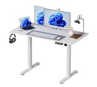 Relaxdays Bureau réglable en Hauteur électrique, écran LED, 120x120x60 cm, métal, Aspect Bois, Blanc, Assis-Debout