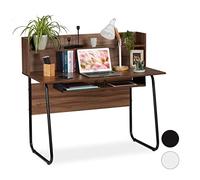Relaxdays Bureau, sous Plaque de Travail, Etagère Plus, Sortie de câble,HxlxP:109x120x60 cm, Choix de Couleurs, MDF, métal, Marron/Noir, 109 x 120 x 60 cm