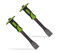 Relaxdays Burin Plat avec Protection, Lot de 2, ciseau précis, 35 mm, Acier & Caoutchouc, Longueur 29 cm, Vert-Noir