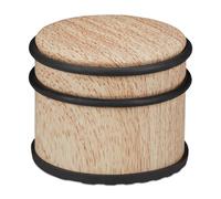Relaxdays Butoir de Porte, Lourdes Portes & fenêtres, en Acier INOX & Caoutchouc, Aspect boisé, ∅ 9,5 cm, Marron Clair