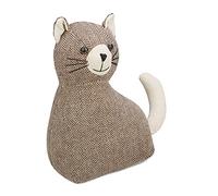 relaxdays Butoir de Porte Chat, Amortisseur Lourd en Tissu, rempli de Sable, cale Sol, HxLxP: 25,5 x 22 x 10 cm, Marron