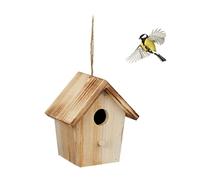 Relaxdays Cabane à Oiseaux décorative, en Bois, Suspendre, HLP : env. 16 x 15 x 11 cm, Jardin et Balcon, Nature