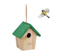Relaxdays Cabane à Oiseaux décorative, en Bois, Suspendre, HLP : env. 16 x 15 x 11 cm, Jardin et Balcon, Nature/Vert