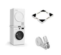 Relaxdays Cadre intermédiaire pour Machine à Laver, avec étagère, réglable, 54-71 cm, kit d'empilage Universel, Blanc