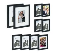 Relaxdays Cadre photo, lot de 10, plusieurs tailles, format, à accrocher ou poser, passe-partout, noir