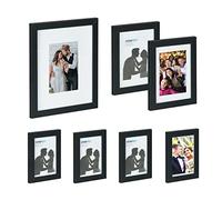 Relaxdays Cadre Photo, Lot de 7, Plusieurs Tailles, Format, à accrocher ou Poser, Passe-Partout, Noir