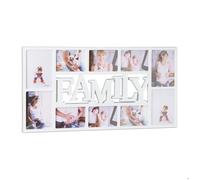 Relaxdays Cadre photos pêle-mêle 10 photos Galerie mur cadre mural Family famille HxlxP: 36,5 x 72 x 2 cm, blanc