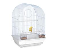 Relaxdays Cage à Oiseaux, canaris, perruches, avec perchoirs, balançoire & mangeoires, HLP 49,5 x 34,5 x 31 cm, Blanc