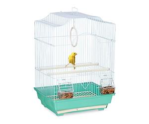 Relaxdays Cage à Oiseaux, métal, pour Petits canaris, perchoirs & mangeoires, HLP 49,5 x 35 x 32 cm, Bleu Clair/Menthe
