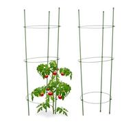 Relaxdays Cage à tomates Tuteur plantes grimpantes, support à 3 anneaux, jardin, balcon, set de 2, 76 cm long, vert