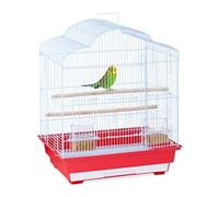 Relaxdays Cage Petits Oiseaux, Porte, 2 perchoirs et mangeoires, HxLxP : env. 56x46x35,5 cm, métal, Bleu Clair - Rouge