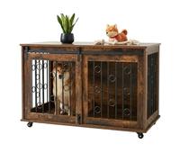 Relaxdays Meuble-cage chien, 2 portes & roulettes
