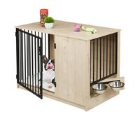 Relaxdays Cage pour chien, H x L x P : 65,5 x 102 x 60 cm, 2 gamelles pivotantes, MDF et acier, gris/noir, maison