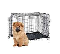 Relaxdays Cage pour Chien Pliable, Maison, Voiture, Transport, avec Fond, 2 Portes, HxLxP : 87x122x80 cm, Acier, Noir
