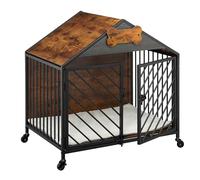 Relaxdays Cage pour Chien pour la Maison, Industrielle, HBT 73 x 70 x 53 cm, Meuble pour Chien avec roulettes, chenil, MDF, Acier, Marron/Noir