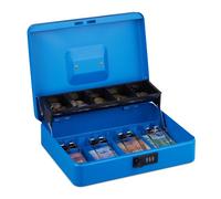 Relaxdays Caisse à Monnaie, Pratique, Combinaison à 3 Chiffres, pour Billets et pièces, verrouillable, Bleue