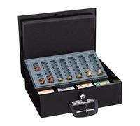 Relaxdays Caisse à Monnaie, verrouillable, monnayeur, 4 Compartiments pour Billets, Fer, HLP : 11,5x36x28,5 cm, Noire