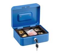 Relaxdays Caisse à Monnaie, verrouillable, Compartiment Amovible divisé en 5, Fer, H x L x P : 8,5 x 20 x 17, Bleue