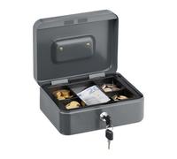 Relaxdays Caisse à Monnaie, verrouillable, Compartiment Amovible divisé en 5, Fer, H x L x P : 8,5 x 20 x 17 cm, Grise