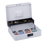 Relaxdays Caisse à Monnaie, Pratique, Combinaison à 3 Chiffres, pour Billets et pièces, verrouillable, Blanche