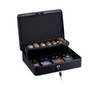 Relaxdays Caisse à monnaie en fer verrouillable pour pièces et billets 8,5x30,5x24,5 cm Noire