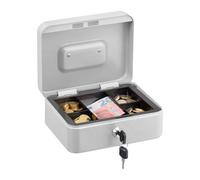 Relaxdays Caisse à Monnaie, verrouillable, Compartiment Amovible divisé en 5, Fer, H x L x P : 8,5 x 20 x 17 cm, Blanc