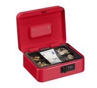 Relaxdays Caisse à monnaie, avec combinaison à 3 chiffres, rangement d’argent en fer, H x L x P 8,5 x 20 x 17 cm, rouge