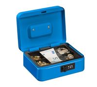Relaxdays Caisse à monnaie, avec combinaison à 3 chiffres, rangement d’argent en fer, H x L x P 8,5 x 20 x 17 cm, bleu