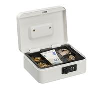 Relaxdays Caisse à monnaie, avec combinaison à 3 chiffres, rangement d’argent en fer, H x L x P 8,5 x 20 x 17 cm, blanc