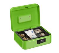 Relaxdays Caisse à Monnaie, avec Combinaison à 3 Chiffres, Rangement d’Argent en Fer, H x L x P 8,5 x 20 x 17 cm, Vert