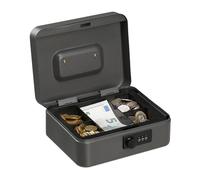 Relaxdays Caisse à monnaie, avec combinaison à 3 chiffres, rangement d’argent en fer, H x L x P 8,5 x 20 x 17 cm, gris