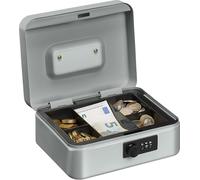 Relaxdays Caisse à monnaie, combinaison de 3 chiffres, insert à monnaie, caisse à monnaie en fer, caisse, HBT 8,5x20x17 cm, argent
