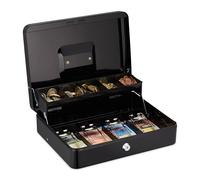 Relaxdays Caisse à Monnaie, Compartiments pour Billets et pièces, Fer, H x L x P : 8,5 x 30,5 x 24,5 cm, Noire