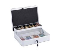Relaxdays Caisse à Monnaie, Fer, verrouillable, pour Vos pièces et Billets, H x L x P : 8,5 x 30,5 x 24,5 cm, Blanche