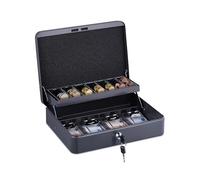 Relaxdays Caisse à Monnaie, Fer, verrouillable, pour Vos pièces et Billets, H x L x P : 8,5 x 30,5 x 24,5 cm, Grise