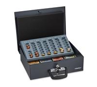 Relaxdays Caisse à monnaie noire avec 2 clés