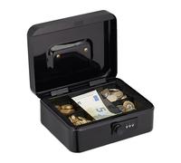 Relaxdays Caisse à Monnaie, Pratique, Combinaison à 3 Chiffres, en Fer, H x L x P : 8,5 x 20 x 17 cm, Noire