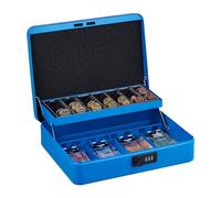 Relaxdays Caisse à Monnaie, Pratique, Combinaison à 3 Chiffres, en Fer, H x L x P : 8,5 x 30,5 x 25 cm, Bleue, Blue