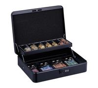 Relaxdays Caisse à Monnaie, Pratique, Combinaison à 3 Chiffres, en Fer, H x L x P : 8,5 x 30,5 x 25 cm, Noire